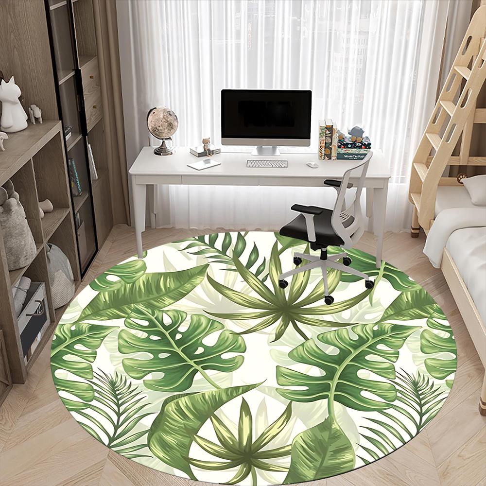 1pc Tropical Leaves Office Round Area Rug, Indoor Mat Suitable ForOffice, Under Office Chairs Bedroom Living Room Home Decor, Room Decot074