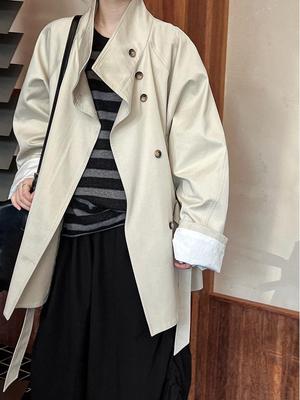 Luxi Women's 2024 Autumn Slimming Trench Coat with Stand Collar & Drawstring