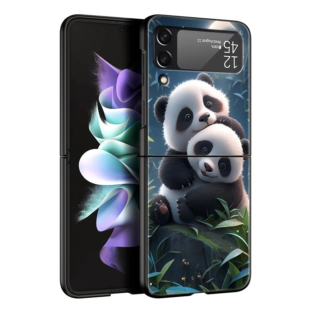 Baby Panda Hard PC Phone Case For Samsung Galaxy Z Flip 7 6 5 4 Black Cover For Galaxy Z Flip 3 Foldable Fundas Shell Capas Bags