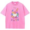 Cute Cartoon Little Flower Cat Men'S Tee Clothing Cartoon T-Shirts Popular Shoulder Drop Tee Shirt Retro Cotton Tops