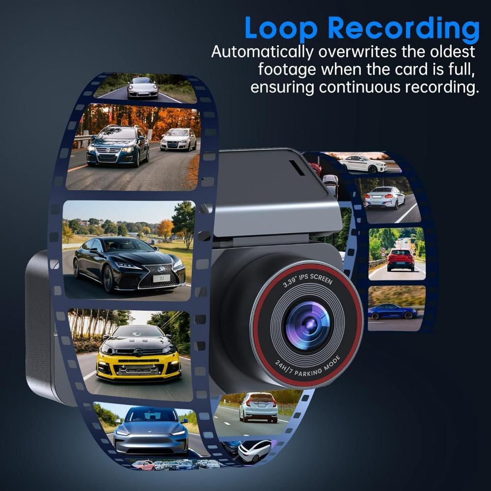 Dash Cam Front and Rear, 2.5K /1080P QHD Dual Dash Camera for Cars, Super Night Vision Dashcam, Loop Recording, 3.39” IPS, 64GB