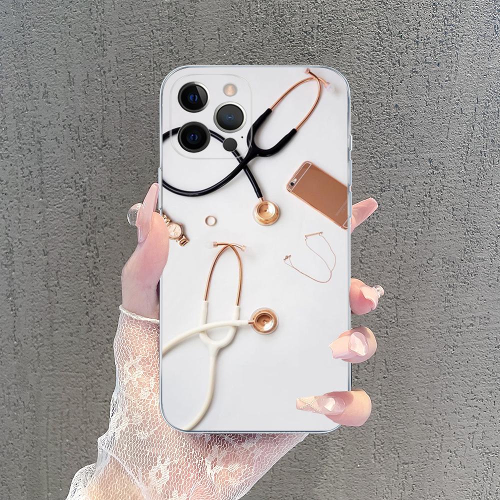 Medical Medicine stethoscope Phone Case For iPhone 15 14 13 12 Mini 11 Pro XS Max X XR SE 6 7 8 Plus Soft Silicone Cover