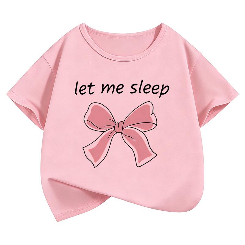 Let Me Sleep Bow Design T Shirts Short Sleeve Sweet Kids Childrens Tshirt Boys Girls Summer Spring Casual Top Tee Shirt
