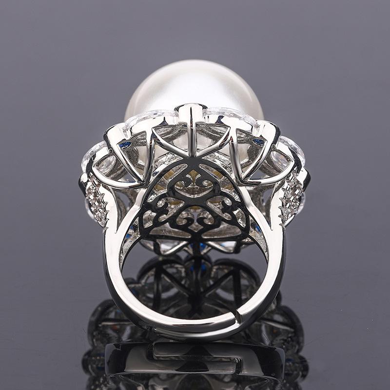 Jewelry Copper Gold Plated Pearl Retro Trend Women'S Ring 16Mm