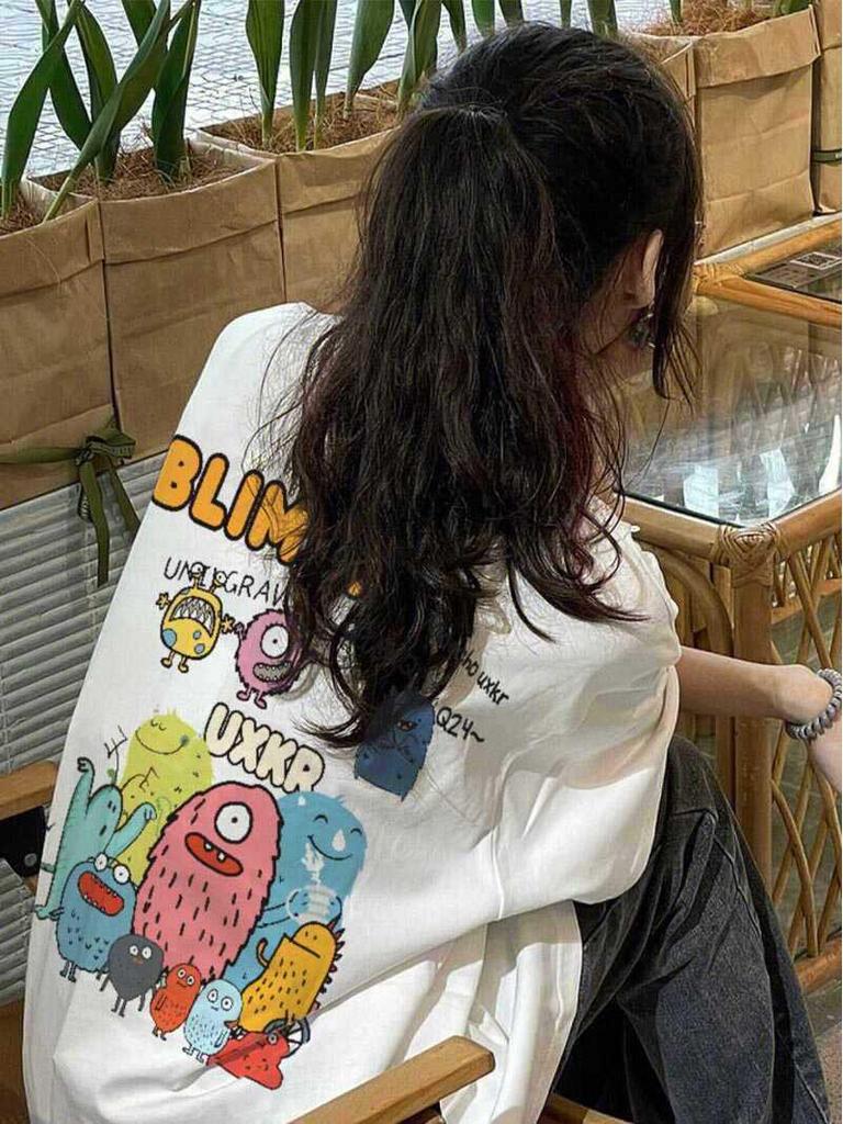 Japanese Retro Chic Unisex Plus-Size Loose Cotton T-Shirt for Couples