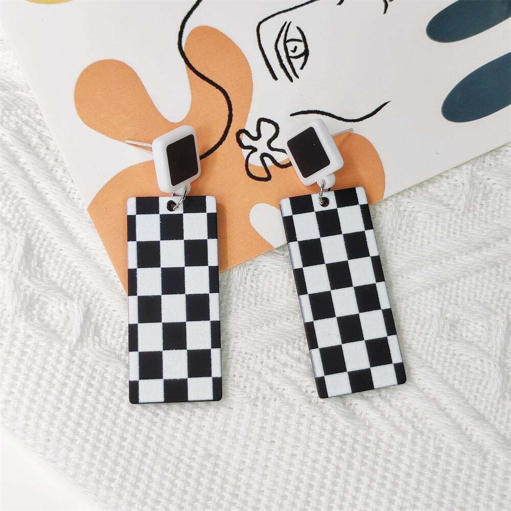 Pattern Korean Style Fashion Jewelry Ear Studs Women Earrings Dangle Earrings Checkerboard Earrings