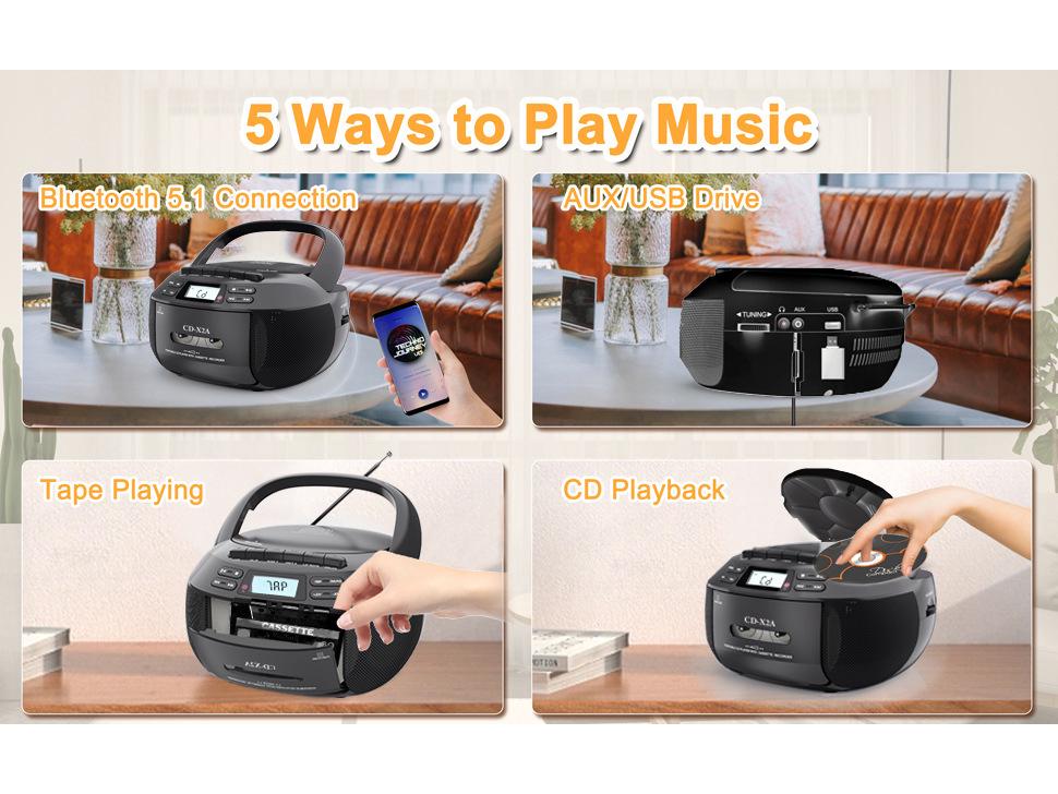 Grenzüberschreitende Bluetooth Boombox: CD/USB/Radio/MP3-Player