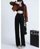 Women's High-Waisted Black Jeans - Slimming Petite Fit, Straight-Leg Style for Spring & Autumn 2025