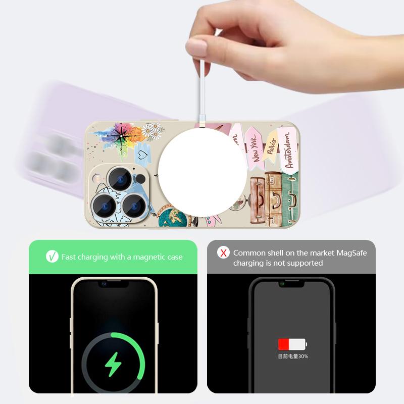 Magnetic For Magsafe Case For iPhone 17 Pro Max Colorful Stars Travel Label Print Soft Silicone Phone Cover For iPhone 16 15 14 13 Pro Max 16e 17e