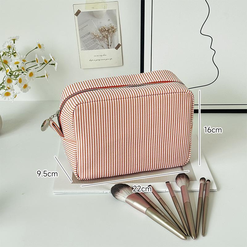 Striped Cosmetic Storage Bag Large Capacity Portable Women's Toiletry Pouch for Travel Business Trip Use