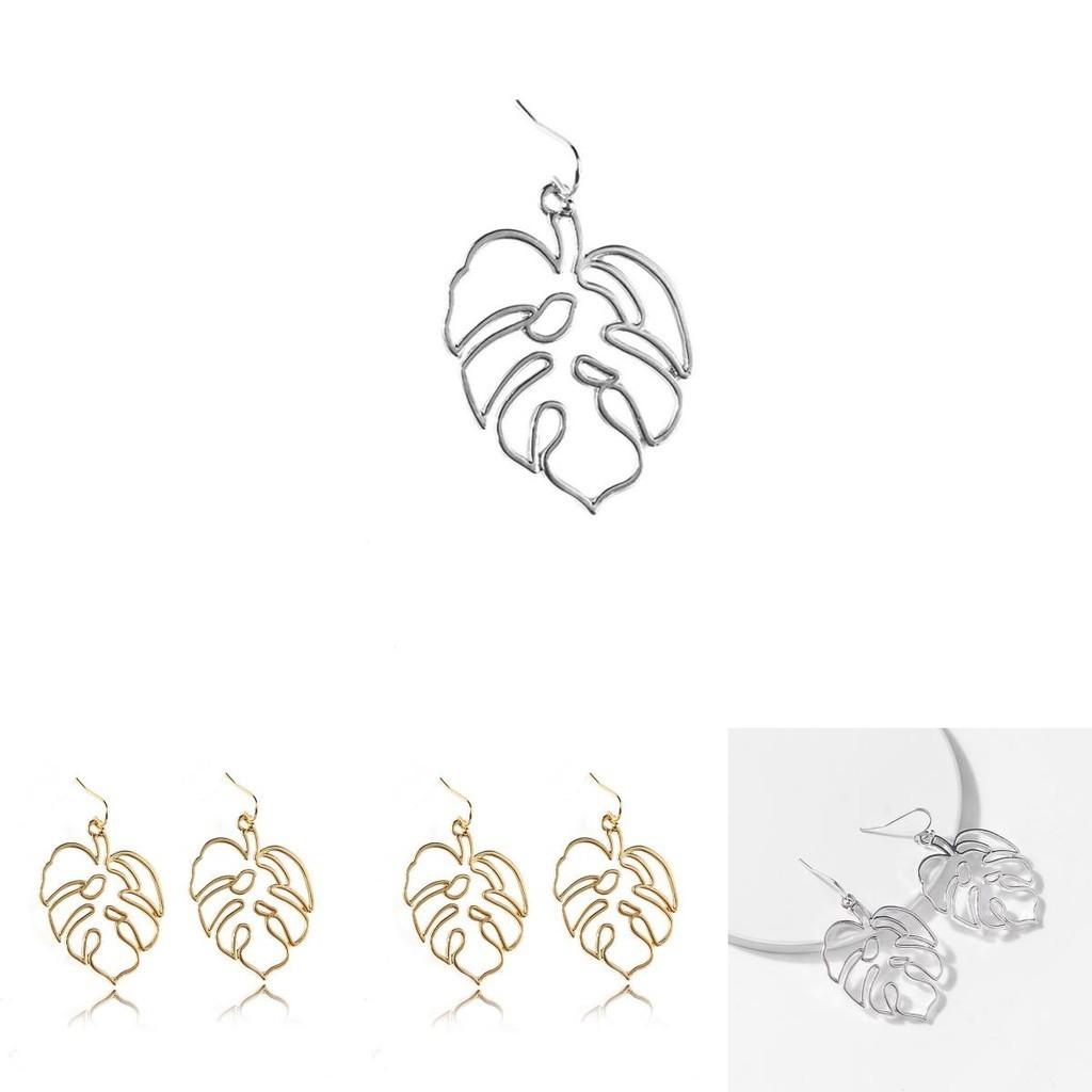 Stylish Gold Alloy Leaf-shaped Earrings For Women Asymmetric Geometric Design