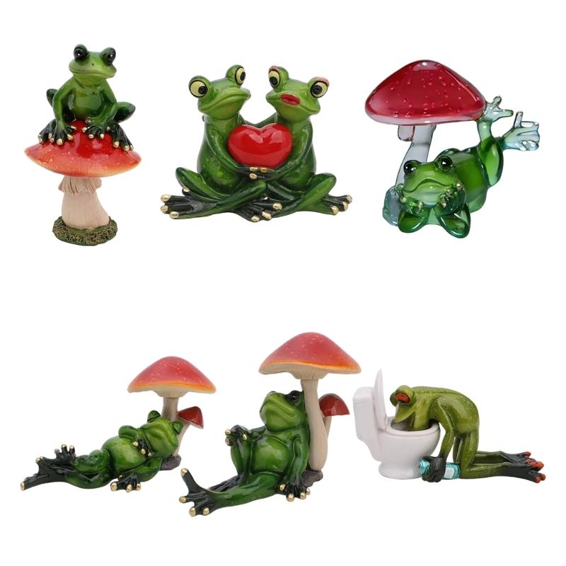 Frogs Statue for Garden Decors Green Frogs Figurines Resin Animal Sculptures Desk Ornament Collectible Gift Women Men