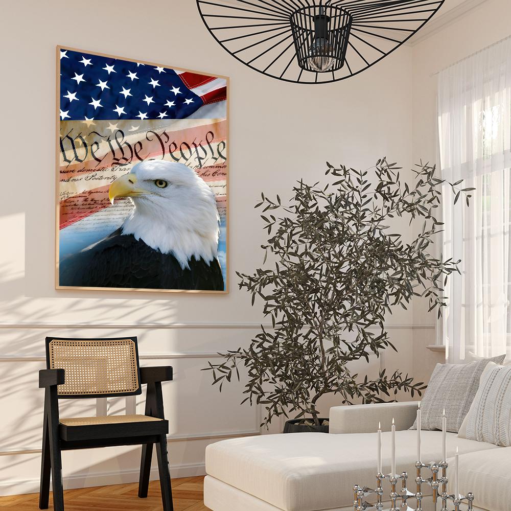 Eagle American Flag Self-adhesive Art Poster Retro Kraft Paper Sticker DIY Room Bar Cafe Stickers Wall Painting