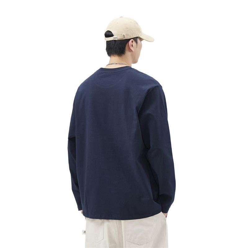 New Heavyweight Long-sleeved T-shirt for Men's Printed T-shirt Loose Round Neck Slightly Lowered Shoulder Length T-shirt