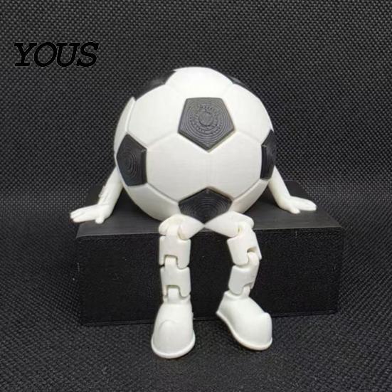 Classic Football Pattern Ornament 3D Printed Soccer Ball Buddy Figurine with Articulated Legs, Decorative Sports Collectible, Durable Desktop