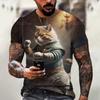 Men's T Shirts Japanese Samurai Cat Printed T-Shirt Funny 3D Animal Graphic T-Shirts  Casual O-neck Loose Tops Short Sleeve Tee