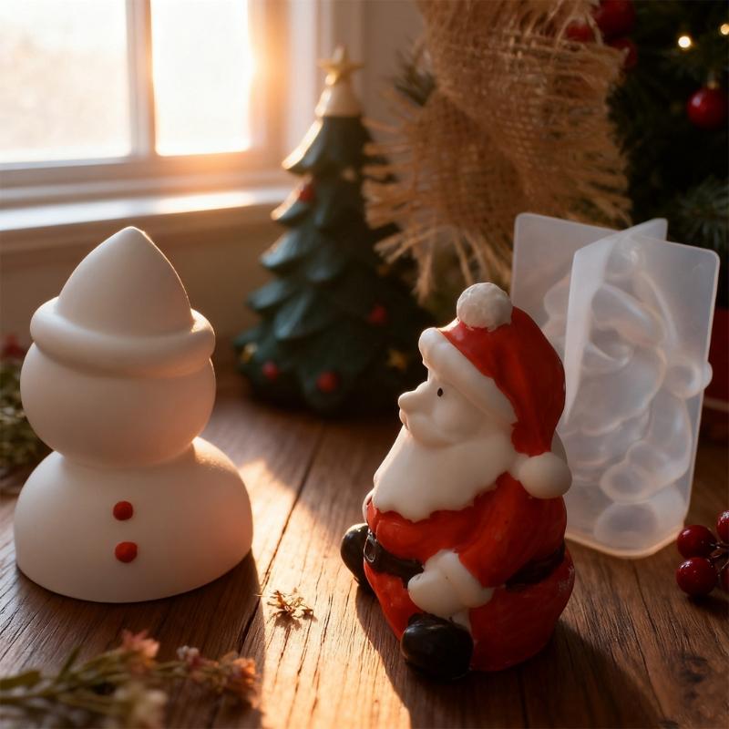 Santa/Snowman Figure Silicone Mold For Handmade Candle Soap Making Christmas Theme Candle Silicone Mould For Epoxy Resin