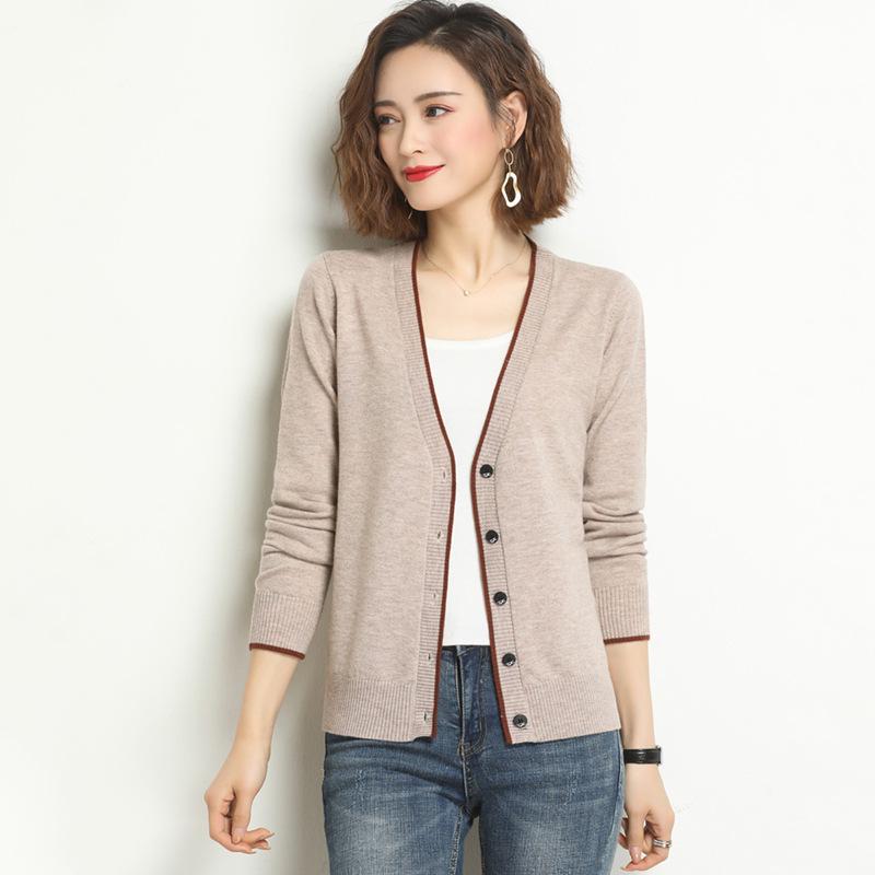 Women's Autumn V-neck Knitted Cardigan: Temperament Slimming Long Sleeve Wool Coat