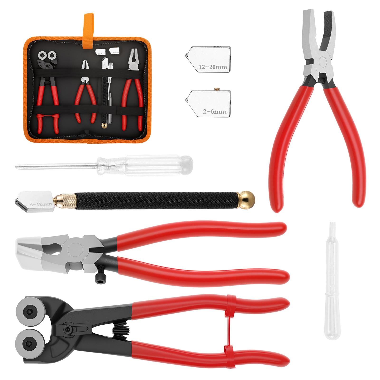 10Pcs Heavy Duty Glass Cutting Tool Kit Professional Wheeled Glass Tile Nippers Curved Jaws Mosaic Tools Smooth Cutting for