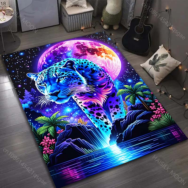 1PC Dreamlike cosmic blue leopard Carpet for Living Room Bedroom Sofa Home Decor Rus Non-slip Floor Mat Luxury Gift 40cm x 60cm