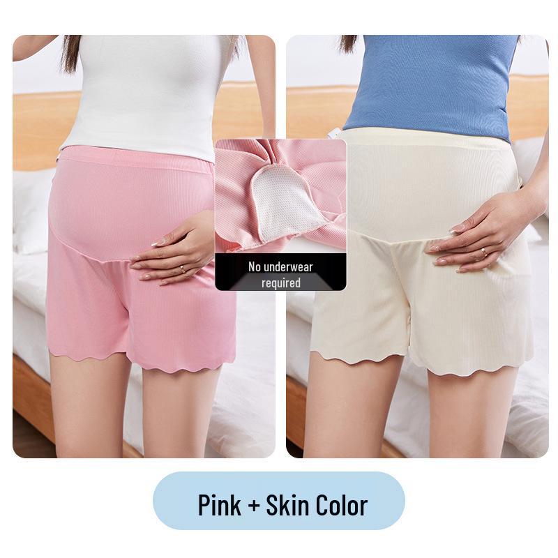 Maternity Ice Silk Safety Pants, Three-Quarter Length, Anti-Exposure, Lightweight for Summer.