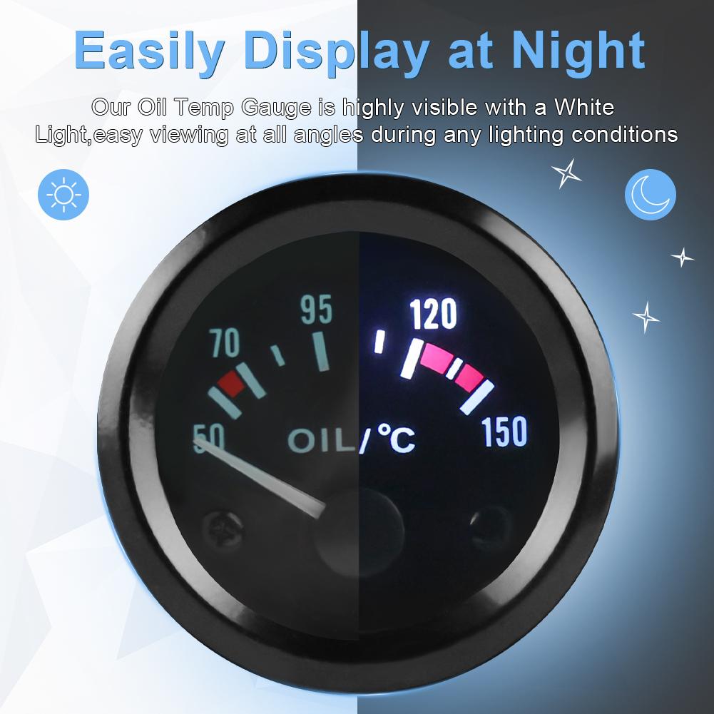 2" 52mm Oil Temp Temperature Gauge Meter Kit 50-150℃ Digital LED Display DC12V for Car Truck Vehicle Automotive