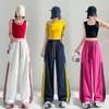 American Style Three Stripes Cargo Pants Summer High Waisted Wide Leg Cuffed Casual Sweatpants Quick Dry Workout Sports Trousers