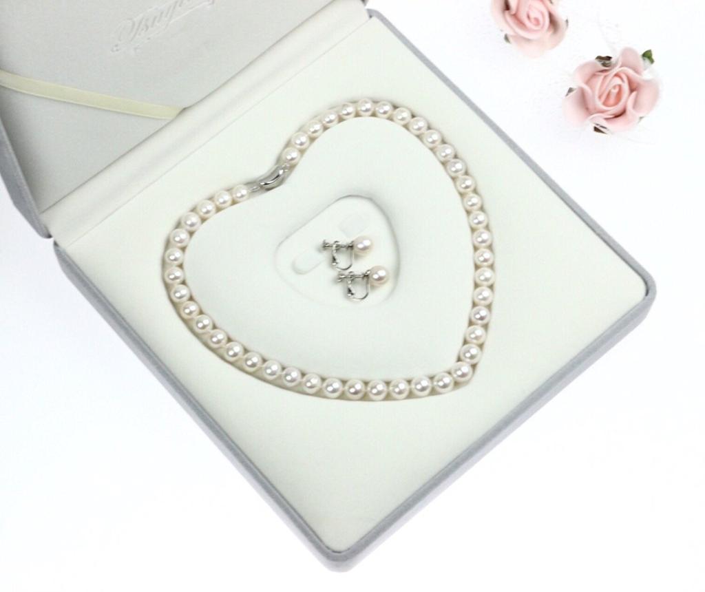 Genuine Pearl Necklace Earrings Set White Heart Keeper Quality Guaranteed Pearl Necklace Set for Ceremonies [Tsuyatama] & 8.5-9mm [Dedicated Box]