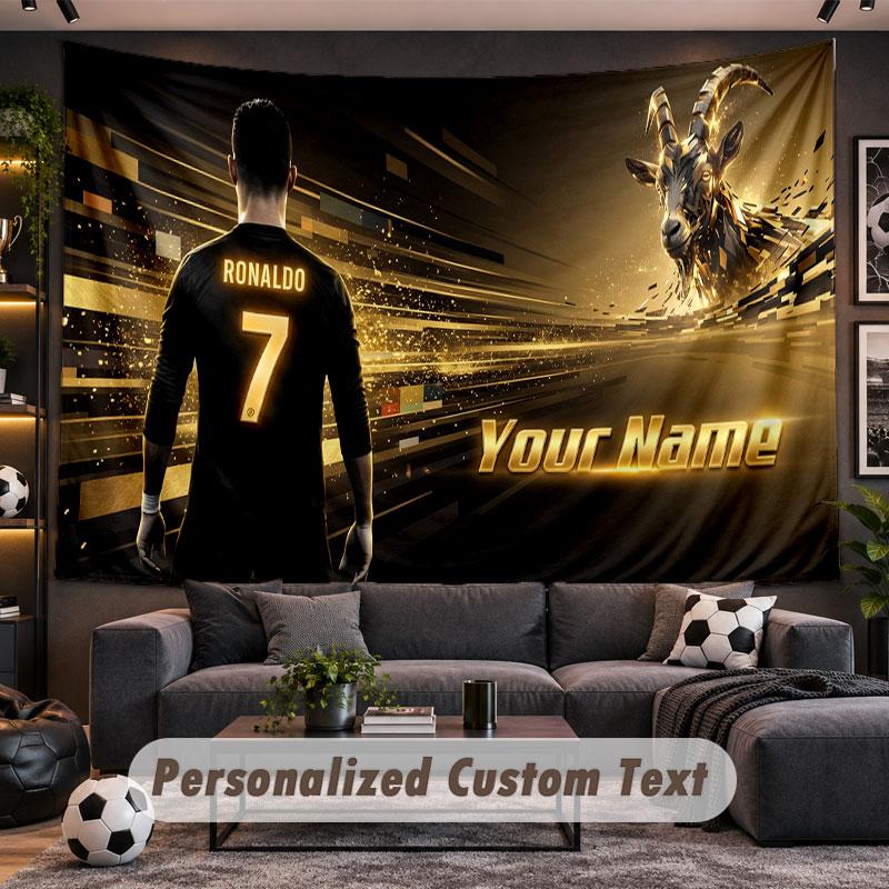 Wall Hanging Tapestry Custom NameCristiano Ronaldo Pattern Personalized Printed Fabric Wall Decor