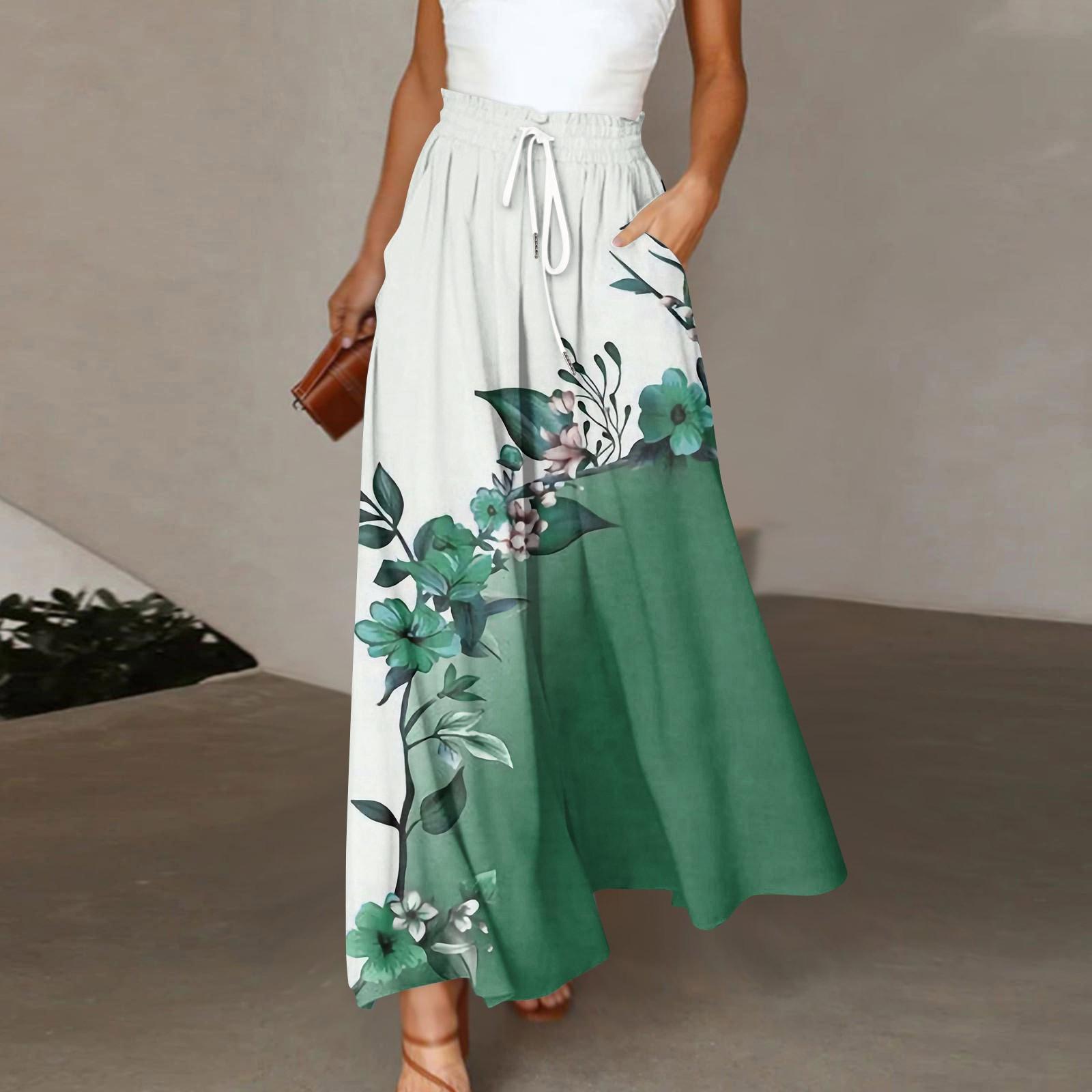 

Жіночі штани з принтом у стилі бохо, еластичні штани з високою талією, повсякденні широкі штани, довгі штани з кишенею M зелений