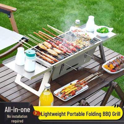 Portable Stainless Steel Charcoal Grill: Indoor/Outdoor Folding Barbecue Rack for Home & Camping.