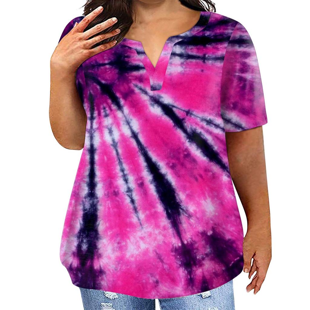 Fashion Plus Size Women's Casual Short Sleeve Round Neck Gradient Print T-shirt With Pockets