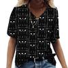 Summer Cartoon Cat Short Sleeved Women's T-shirt V-neck Animal Print T-shirt Loose Comfortable Plus Size T-shirt