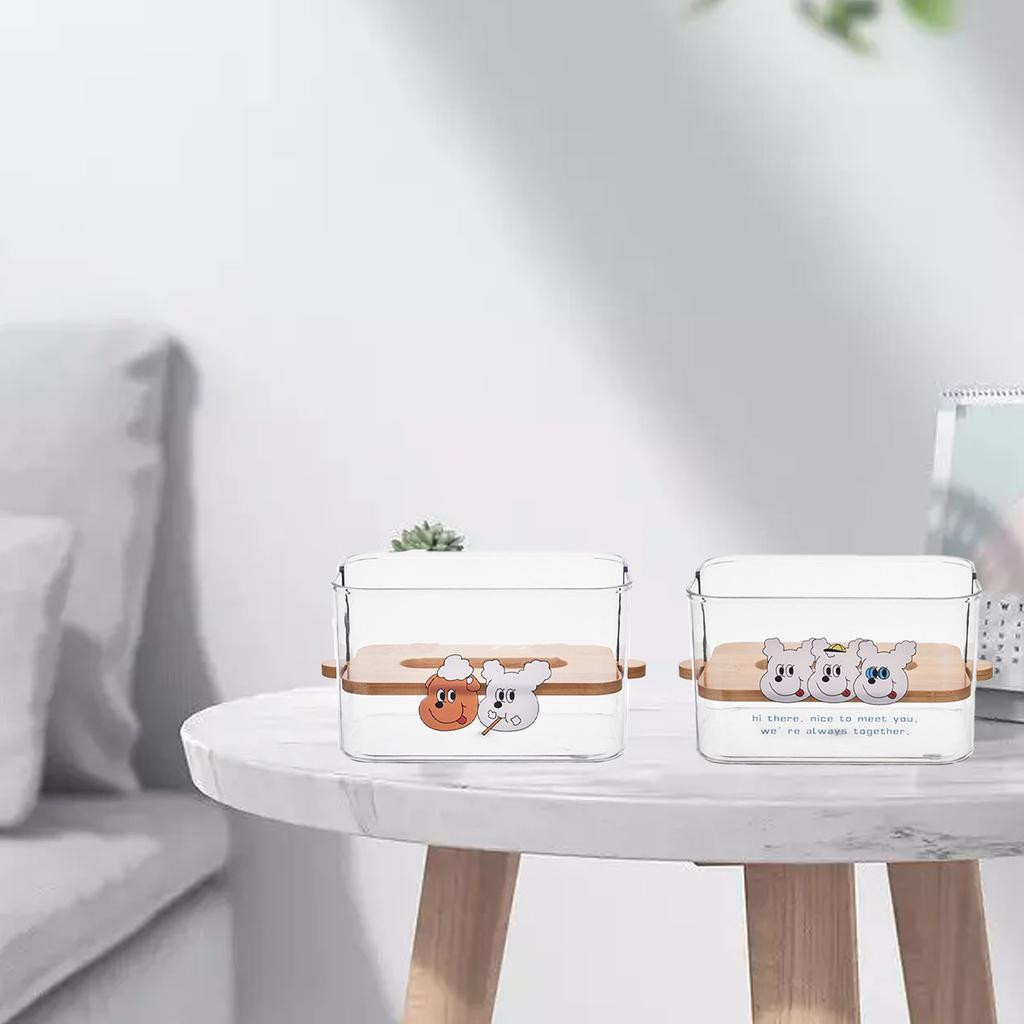 Tissue Holder with Wood Lid Liftable Plastic Facial Paper Box Transparent Napkin Storage Box Type 2