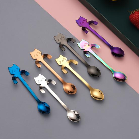 304 Stainless Steel Coffee Spoon, Hanging Cat Spoon for Mugs Tall Cups, Long Handle Tea Stirring Spoon, Ideal for Desserts & Ice Cream Lovers