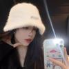 Face rabbit fur autumn and winter bucket hat versatile big head circumference basin hat white bucket plain hat warm plush basin hat