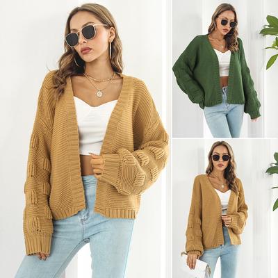 Bubble Lantern Sleeve Loose Strickpullover Cardigan Mantel Herbst und Winter Damenpullover