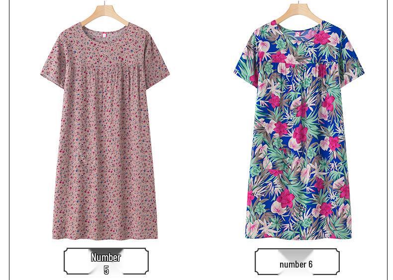 Sommer Baumwollseide Kurzarm Nachthemd für Frauen mittleren Alters und ältere Frauen – Leichtes, locker sitzendes Hauskleid