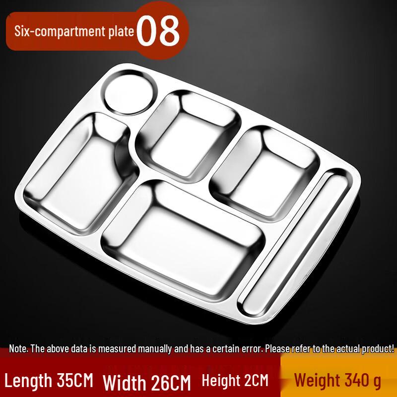 Thickened 304 Stainless Steel 6-Compartment Meal Tray