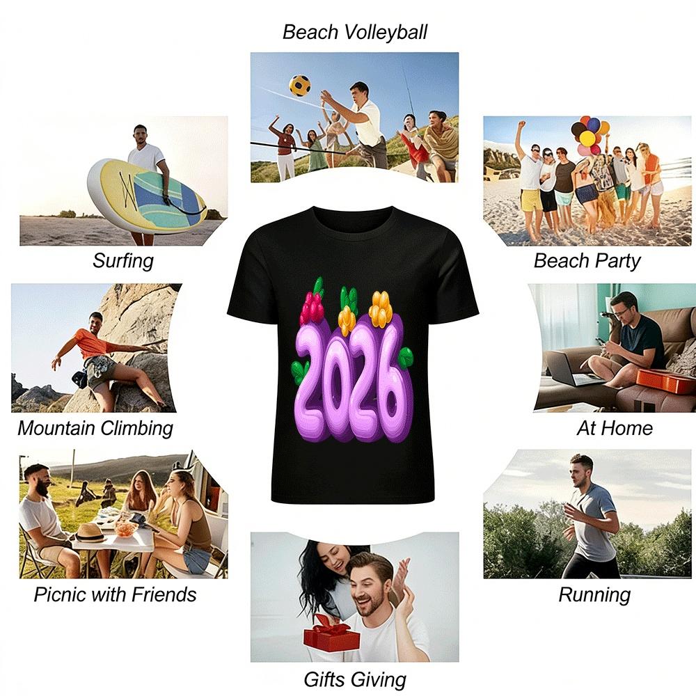2026 Berry Themed New Year Loose Printed Top For Men And Women Pure cotton T-shirt