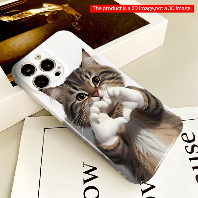 2DFlat Heart-Shaped Paws Cat Portrait Phone Case All inclusive film hard iPhone case, compatible with iPhone 18 Pro Max 17 16 15 14 13 12 11