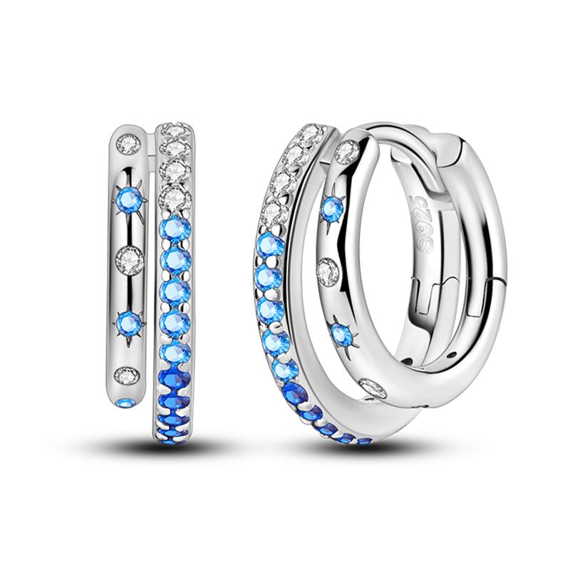 925 Silver Blue Zircon Dreamcatcher Feather Star Moon Cute Claw Hoop Earrings For Women Fine Birthday Jewelry Gifts