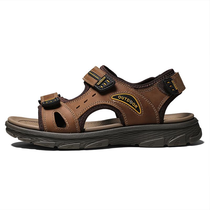 

Fashion Golden Sapling Summer Shoes Genuine Leather Sandals Outdoor Men s Beach Sandals Leisure Flats Retro Footwear Men Casual Moccasin 46