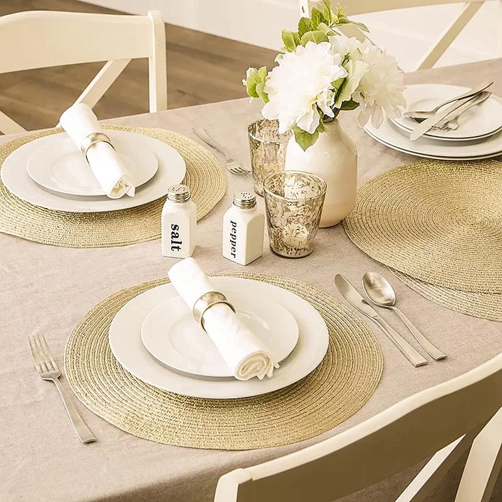 6PCS Braided Beige Round Place Mats for Kitchen Dining Table Runner Heat Insulation Non-Slip Washable Placemats Christmas Dinner