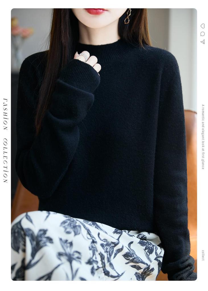 Women's Seamless Knit Base Layer Pullover - Autumn/Winter 2025, Half-High Neck, Long Sleeve, Versatile & Trendy Sweater.