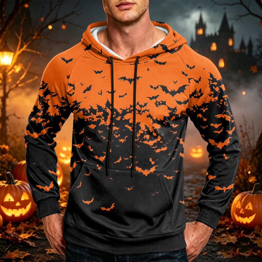 Men's Casual Loose Fit Hoodie with Pocket, Drawstring and Printed Design