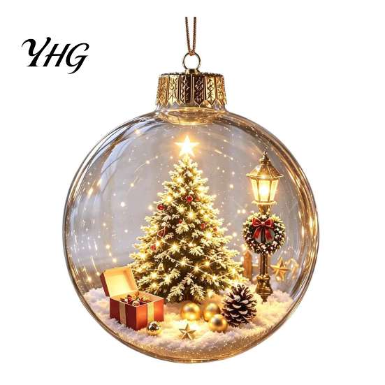 Xmas Fireplace Hanging Ornaments Glowing Christmas Story Ornament, Light-Up 3D Ball with Warm LED, Mini Garden Holiday Scene Clear Decoration