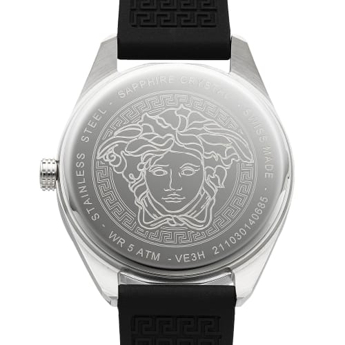 Versace V-VERTICAL Watch, Silver Dial, Quartz Movement, Water Resistant, Sapphire Crystal, 42mm, VE3H00122, Men's, Black