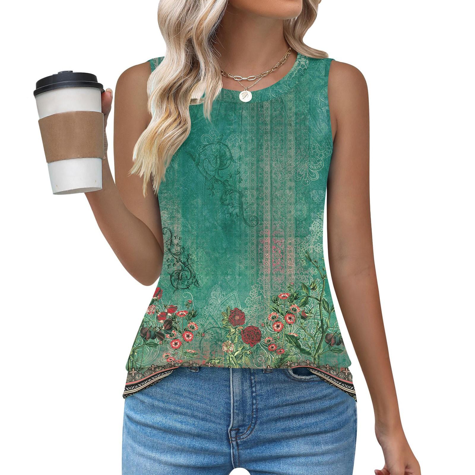 

Женский повседневный свободный топ без рукавов с круглым вырезом, футболка, летние майки для женщин, майка-камисоль, базовые топы без рукавов M зелёный