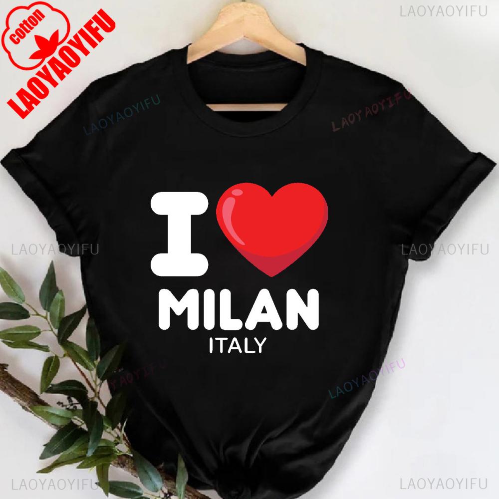 MILANO ITALIEN Buchstabenaufdruck Rundhals-T-Shirt Lässiges Kurzarm-T-Shirt für Frühling & Sommer Damenbekleidung Valentinstag